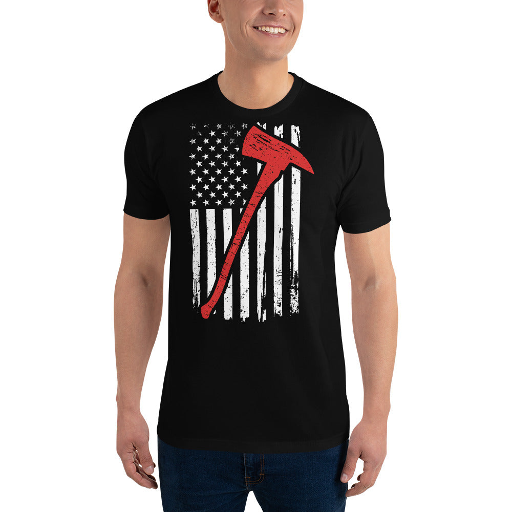 American Flag & Axe - Firefighter - Men's Fitted T-Shirt