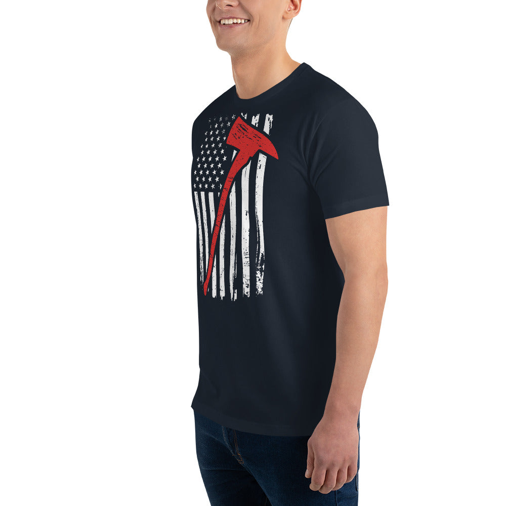 American Flag & Axe - Firefighter - Men's Fitted T-Shirt