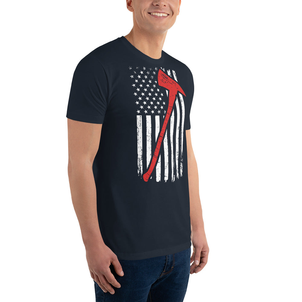 American Flag & Axe - Firefighter - Men's Fitted T-Shirt